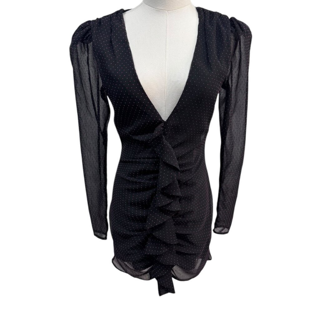 NBD Black Polka Dot Ruffle Mini Dress | XS EUC